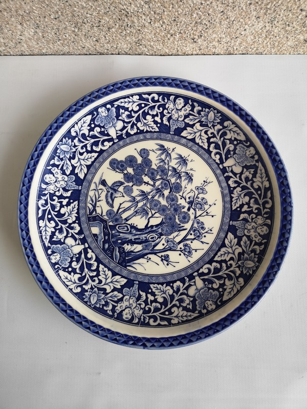 古玩陶瓷六十至八十年代歲寒三友松竹梅青花盤拍賣,當前價格298元