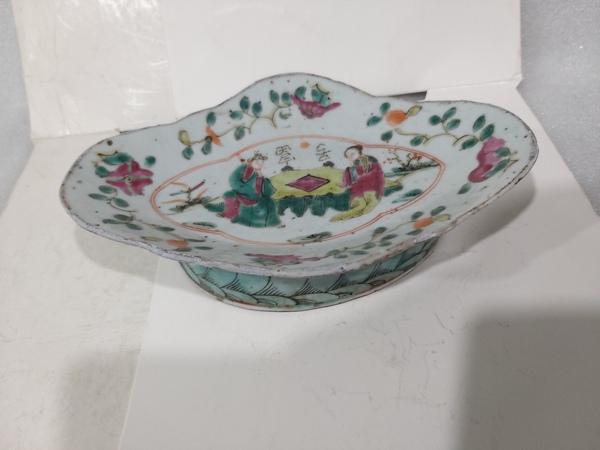 古玩陶瓷晚清人物紋粉彩貢盤拍賣,當前價格1680元
