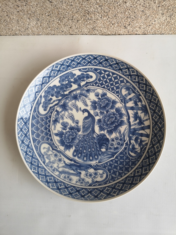 古玩陶瓷八十年代花鳥紋青花盤拍賣,當前價格450元