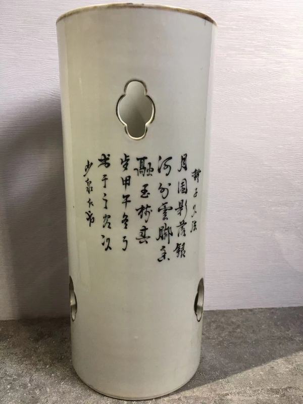 古玩陶瓷鰲少泉淺絳彩三星人物帽筒拍賣(mài)，當(dāng)前價(jià)格18000元