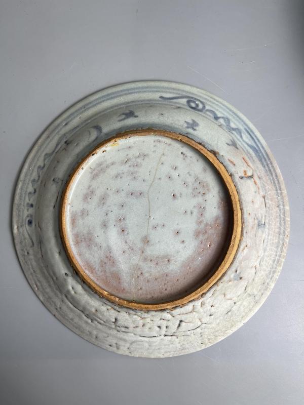 古玩陶瓷明中早期青花麒麟望月圖盤拍賣,當前價格2300元