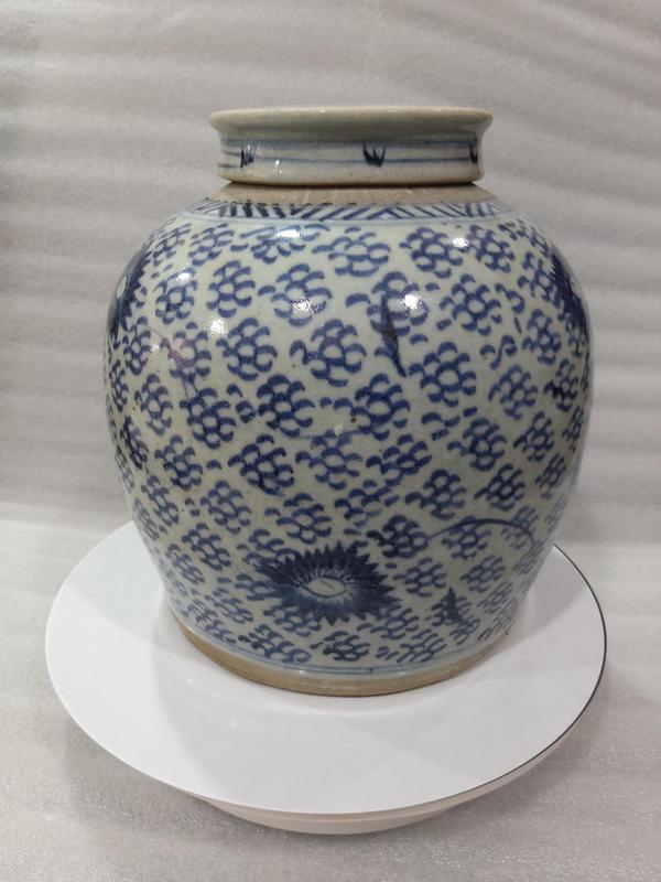 古玩陶瓷青花鳳眼紋蓋罐拍賣,當前價格1680元
