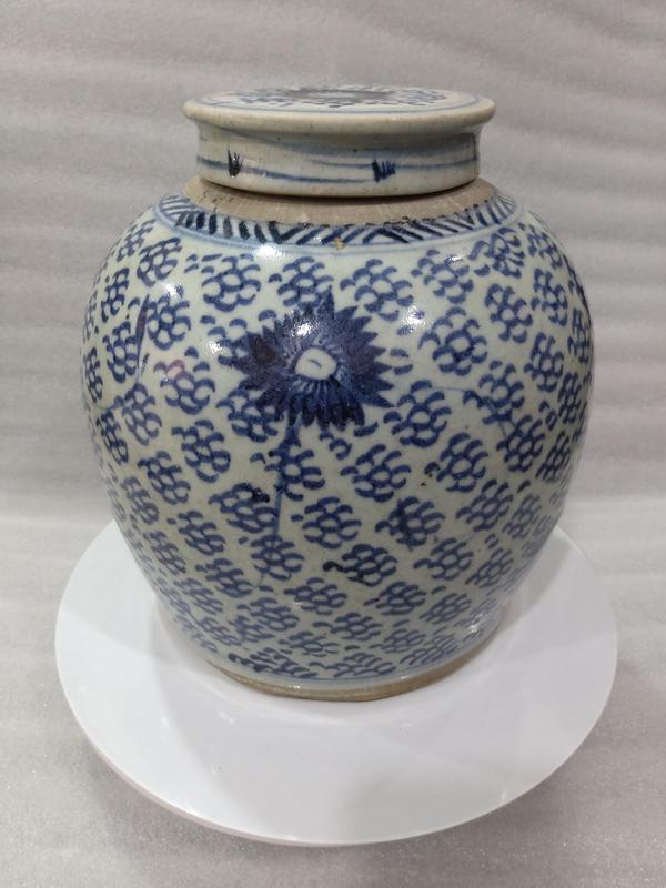 古玩陶瓷青花鳳眼紋蓋罐拍賣,當前價格1680元