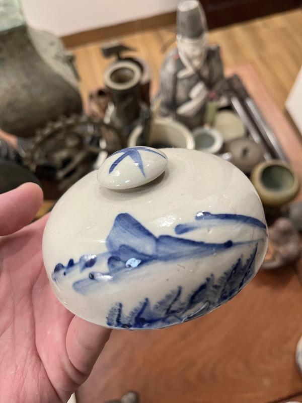 古玩陶瓷民國山水紋青花蓋盅拍賣,當前價格299元