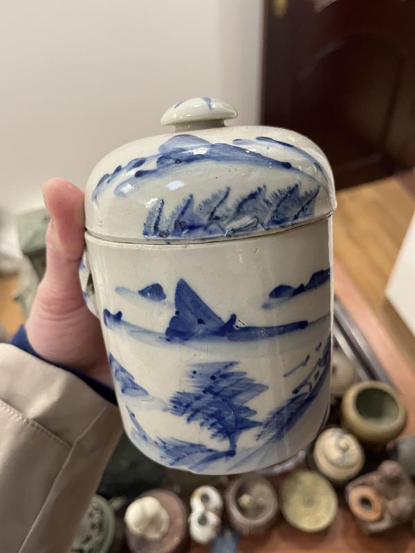 古玩陶瓷民國山水紋青花蓋盅拍賣,當前價格299元