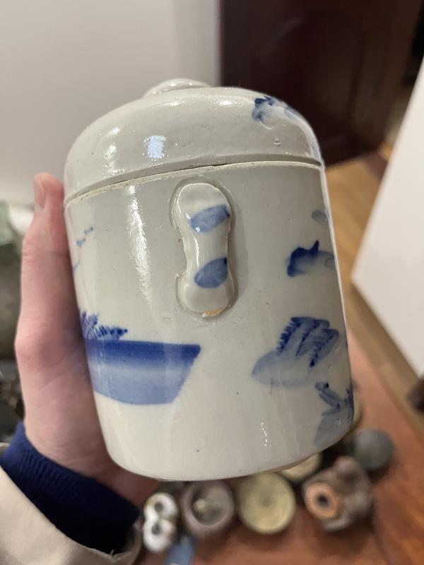 古玩陶瓷民國山水紋青花蓋盅拍賣,當前價格299元