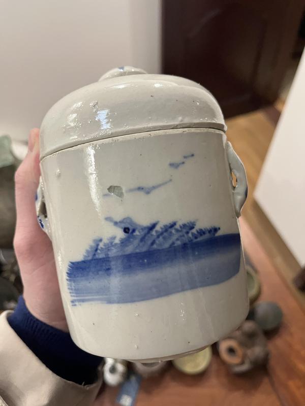 古玩陶瓷民國山水紋青花蓋盅拍賣,當前價格299元