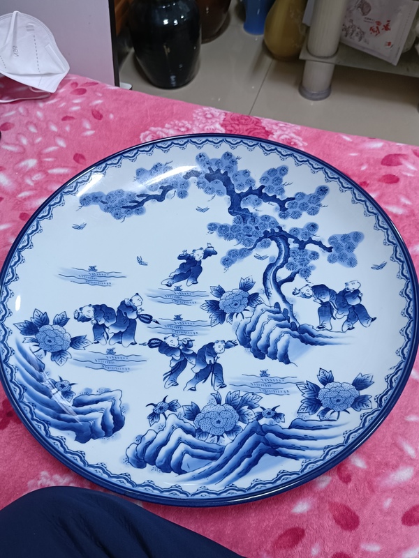 古玩陶瓷昭和時(shí)期嬰戲紋青花盤拍賣,當(dāng)前價(jià)格800元