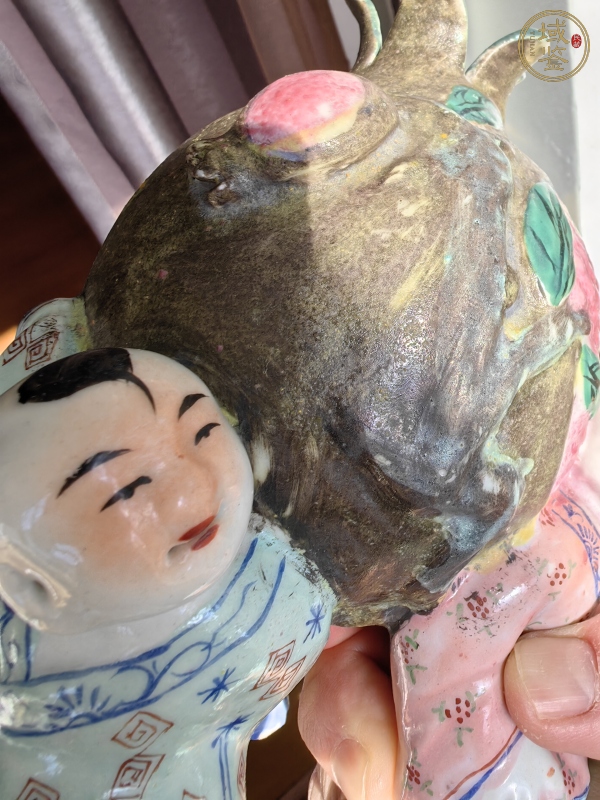 古玩陶瓷民国粉彩童子献寿瓷塑真品鉴赏图