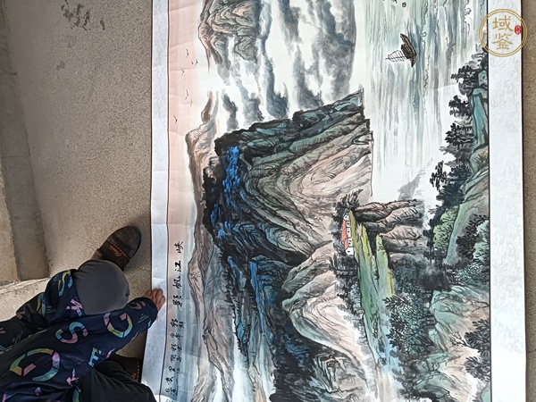 古玩字画峡江帆影真品鉴赏图