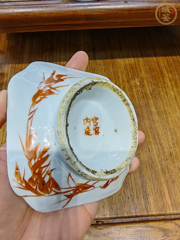 古玩陶瓷清光緒粉彩荷塘鷺鷥紋方盤真品鑒賞圖