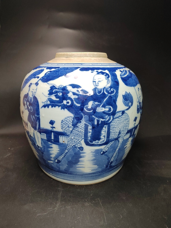 古玩陶瓷清道光青花麒麟送子圖罐拍賣,當(dāng)前價格1899元