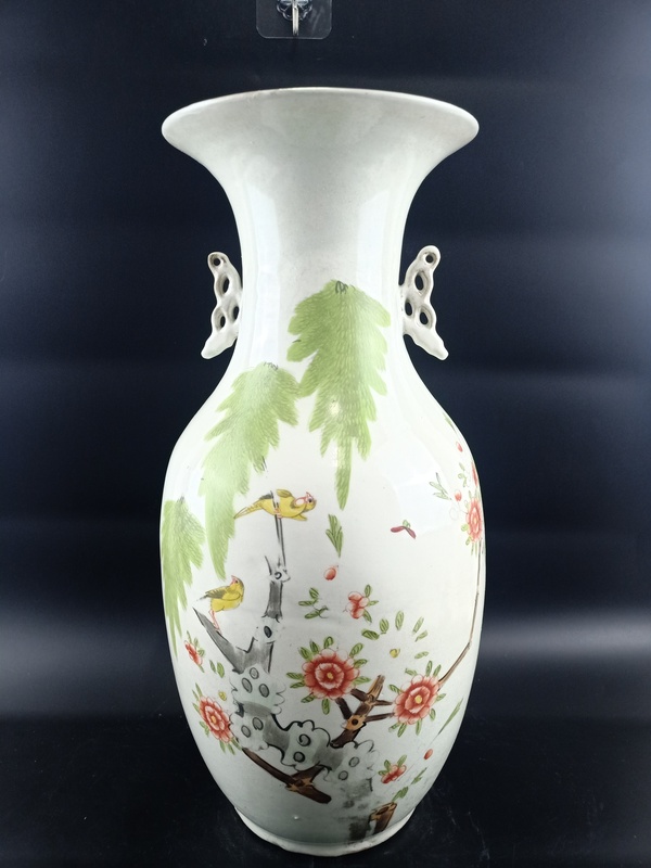 古玩陶瓷粉彩花鳥詩文撇口瓶拍賣,當前價格3860元