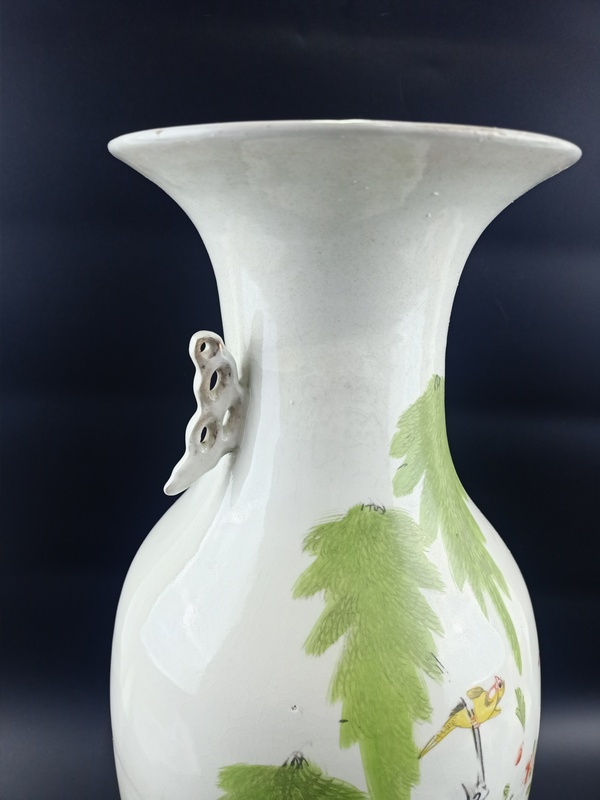 古玩陶瓷粉彩花鳥詩文撇口瓶拍賣,當前價格3860元