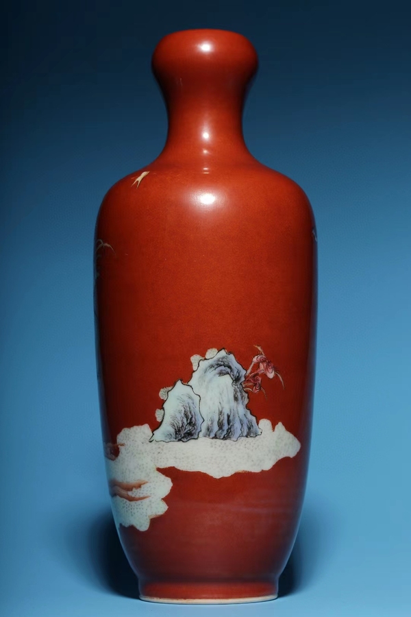 古玩陶瓷民國粉彩**紅地粉彩神仙人物蒜頭瓶拍賣,當前價格46500元