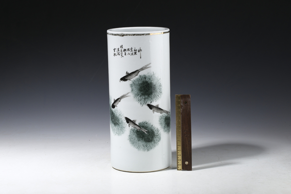 古玩陶瓷民國·極品 墨彩魚藻紋帽筒拍賣,當前價格4200元