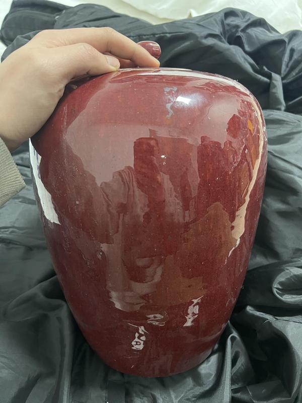 古玩陶瓷清中期祭紅釉罐拍賣,當前價格15000元