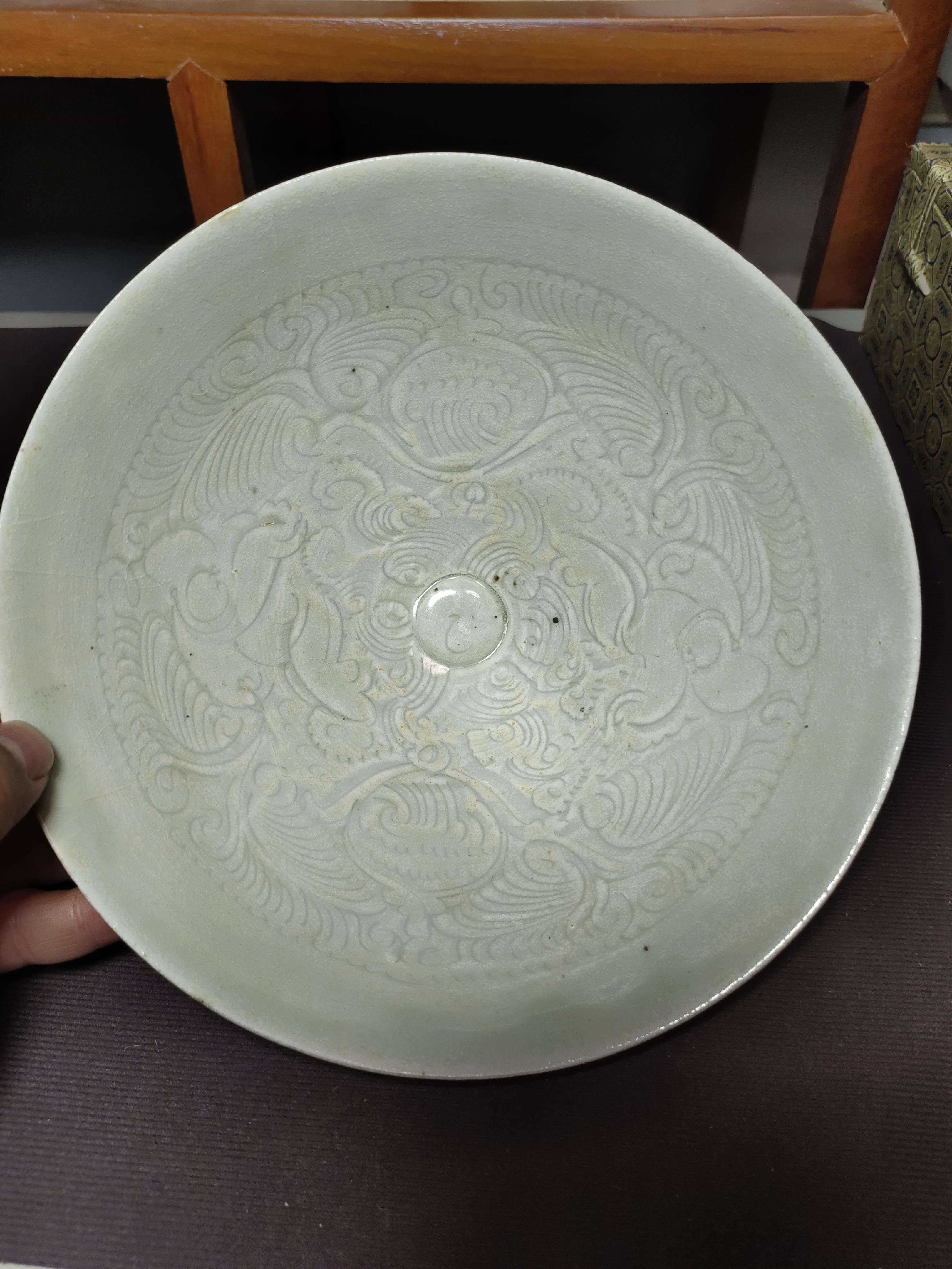 高品質 ☆中国古董古玩☆宋時代湖田窯青磁煩い陰彫紋幅17 7cm斗笠碗売買 宋