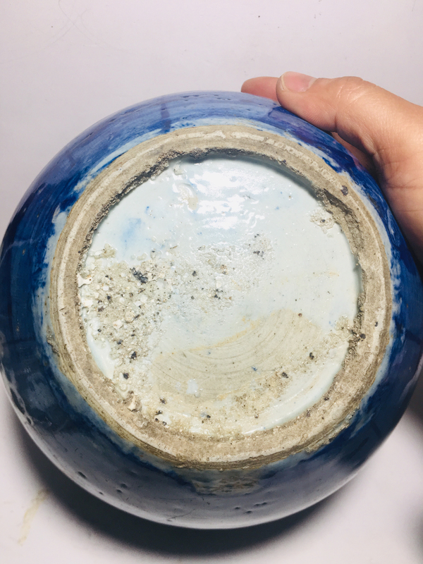 古玩陶瓷晚清民國青花開窗花卉紋西瓜罐拍賣,當前價格299元