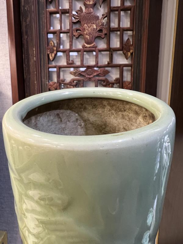 古玩陶瓷【低價一手就放漏】民國·魚藻紋青釉大筆筒拍賣,當前價格1688元
