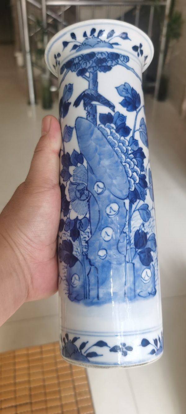 古玩陶瓷晚清花鳥紋青花花插拍賣，當(dāng)前價(jià)格8000元