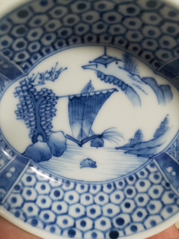 古玩陶瓷山水紋青花海棠盤拍賣,當前價格500元