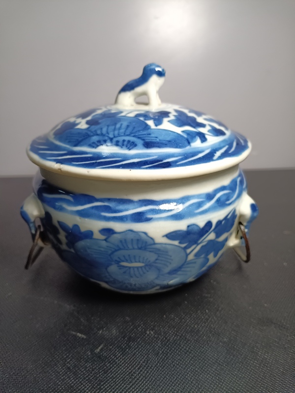 古玩陶瓷清道咸細路青花花卉紋青花四系粥罐拍賣,當前價格5000元