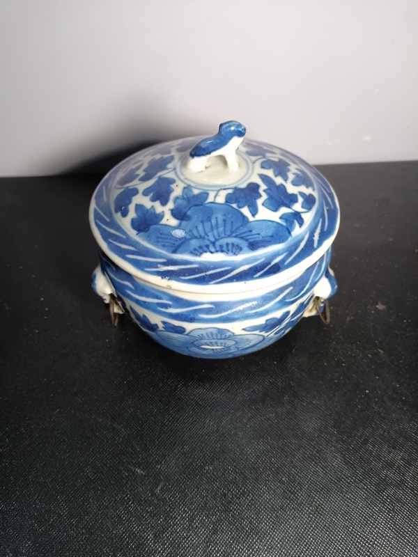 古玩陶瓷清道咸細路青花花卉紋青花四系粥罐拍賣,當前價格5000元