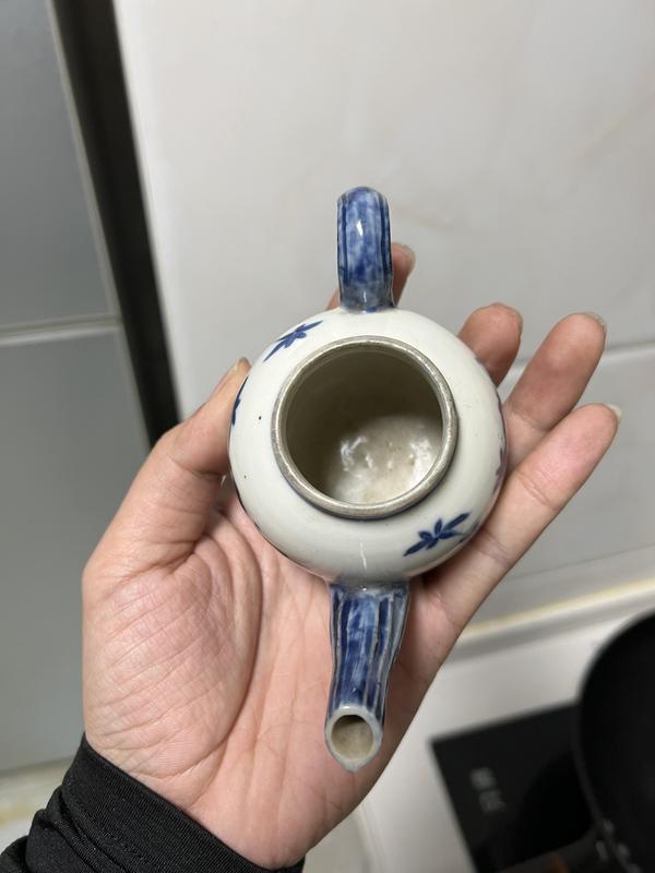古玩陶瓷清代中晚期青花欄桿花卉紋執壺拍賣,當前價格3000元