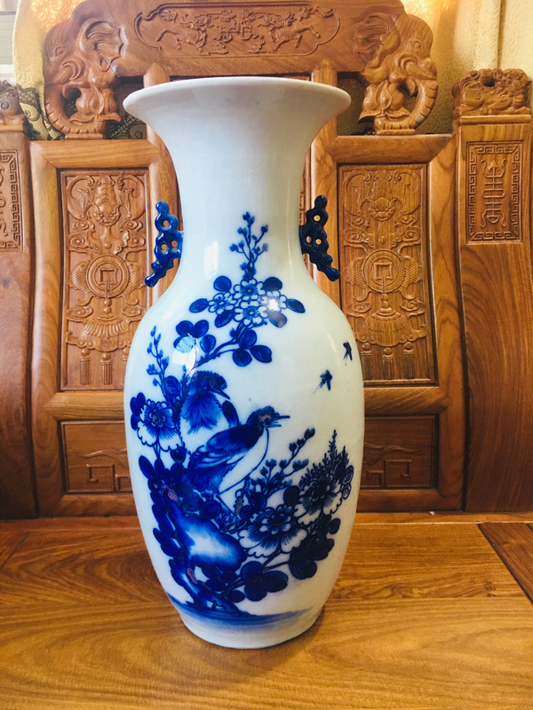 古玩陶瓷青花釉里紅富貴白頭紋雙耳大瓶大瓶拍賣,當前價格2888元