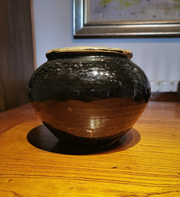古玩陶瓷元代?磁州窯黑釉大罐拍賣，當前價格1999元