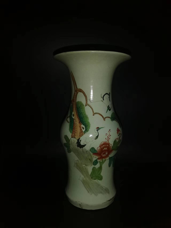 古玩陶瓷民國至解放初期粉彩松鶴圖花觚拍賣,當前價格999元