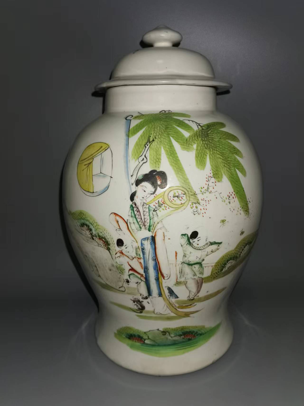 古玩陶瓷粉彩教子圖人物紋將軍罐拍賣,當前價格3600元