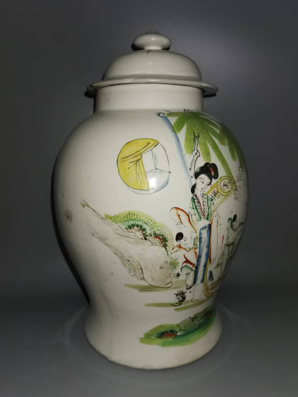 古玩陶瓷粉彩教子圖人物紋將軍罐拍賣,當前價格3600元