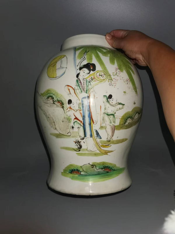 古玩陶瓷粉彩教子圖人物紋將軍罐拍賣,當前價格3600元