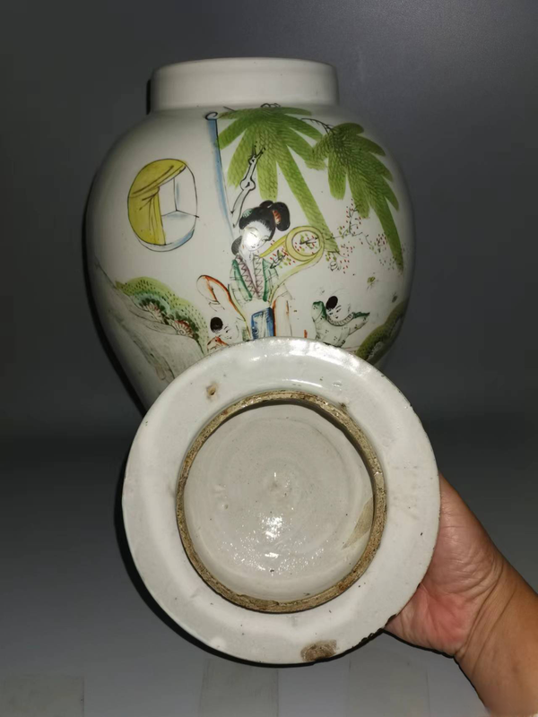 古玩陶瓷粉彩教子圖人物紋將軍罐拍賣,當前價格3600元