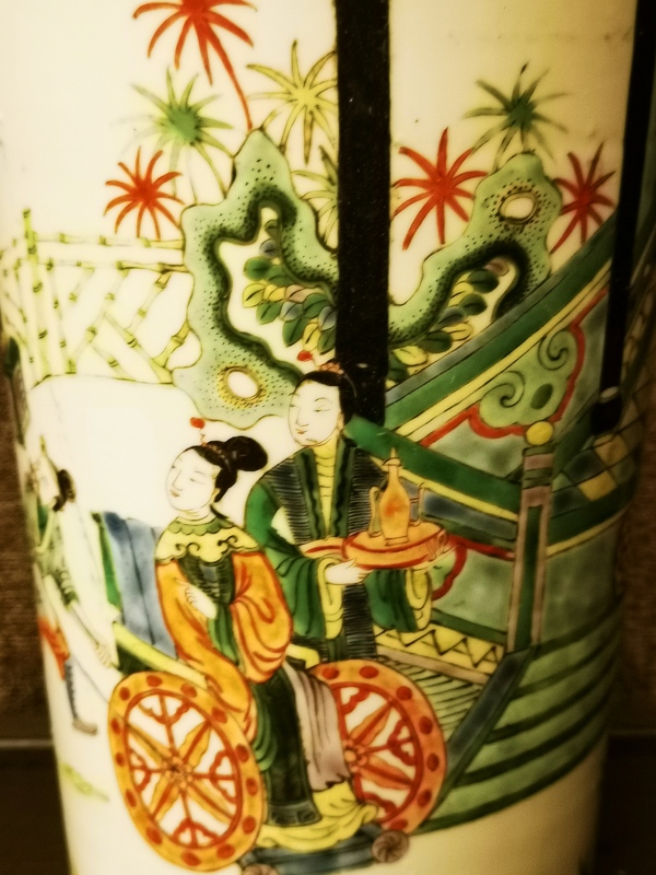 古玩陶瓷清晚期光緒五彩長亭送別棒槌瓶拍賣,當(dāng)前價(jià)格13000元