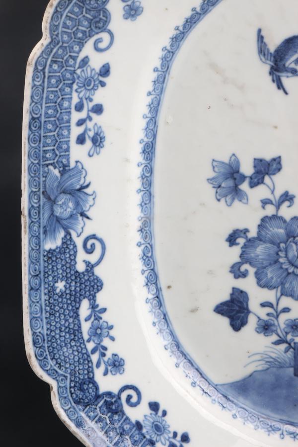 古玩陶瓷40cm全品乾隆 青花牡丹花鳥圖長方盤-7891拍賣,當前價格7000元