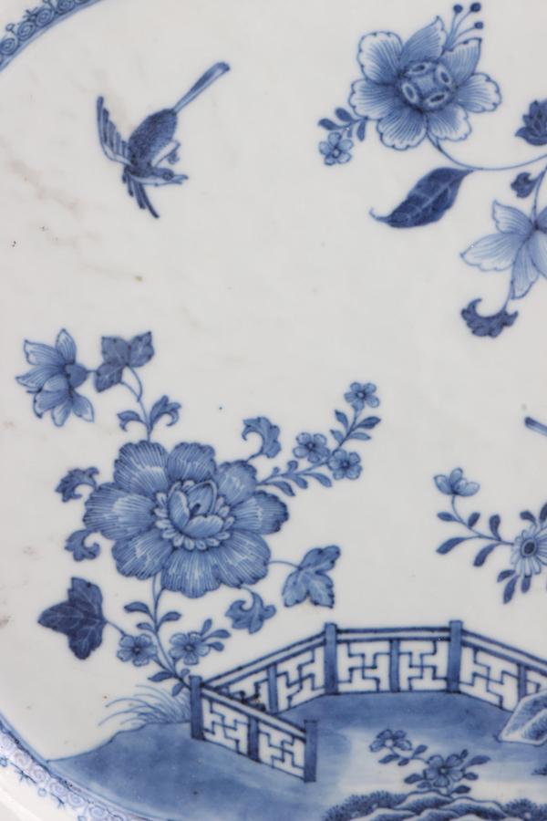 古玩陶瓷40cm全品乾隆 青花牡丹花鳥圖長方盤-7891拍賣,當前價格7000元