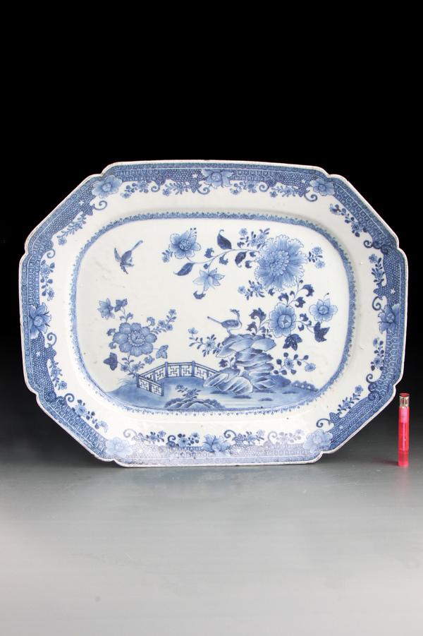 古玩陶瓷40cm全品乾隆 青花牡丹花鳥圖長方盤-7891拍賣,當前價格7000元