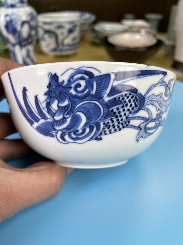 古玩陶瓷清道光 青花鳳凰傳書紋大碗(內府二級官)拍賣,當前價格2200元