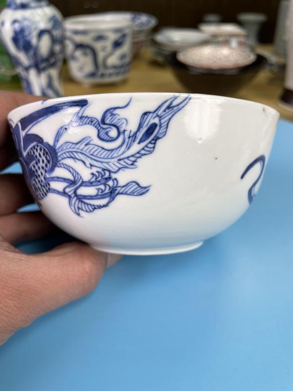 古玩陶瓷清道光 青花鳳凰傳書紋大碗(內府二級官)拍賣,當前價格2200元