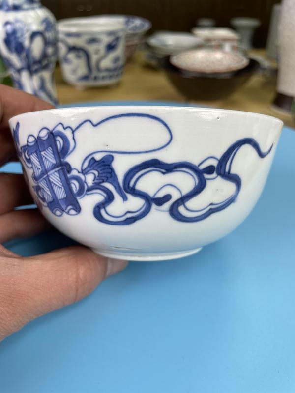 古玩陶瓷清道光 青花鳳凰傳書紋大碗(內府二級官)拍賣,當前價格2200元