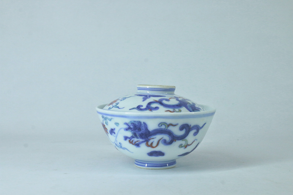 古玩陶瓷清末·青花五彩龙纹盖碗拍卖，当前价格888元