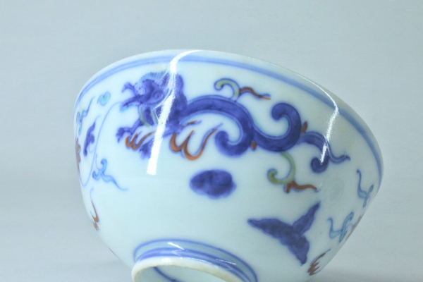 古玩陶瓷清末·青花五彩龙纹盖碗拍卖，当前价格888元