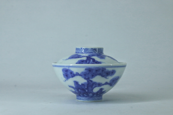 古玩陶瓷清末·青花松树纹盖碗拍卖，当前价格666元