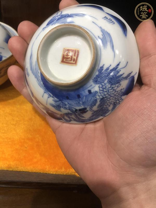 古玩陶瓷青花山水紋蓋碗一對（日本）真品鑒賞圖