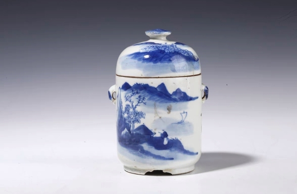 古玩陶瓷清?光緒山水紋青花蓋盅拍賣,當(dāng)前價(jià)格1980元