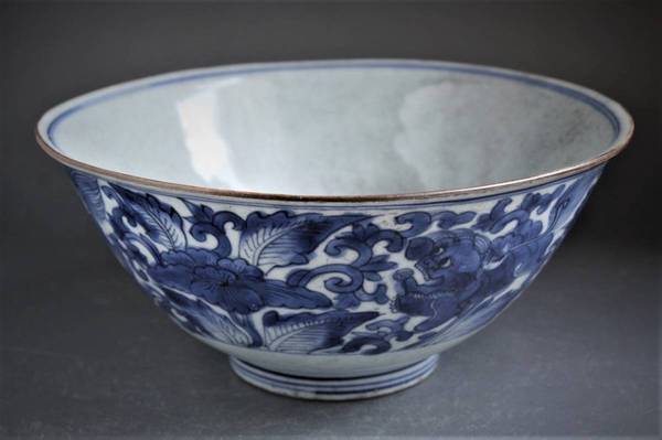 古玩陶瓷康熙獅子穿花青花碗拍賣,當前價格6000元