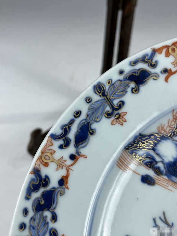 古玩陶瓷【清倉處理】乾隆青花礬紅描金亭臺樓閣山水盤拍賣,當前價格1388元